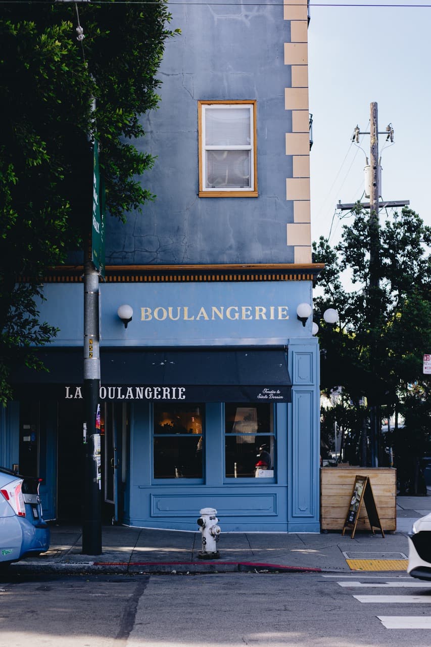 A blue colored restaurant